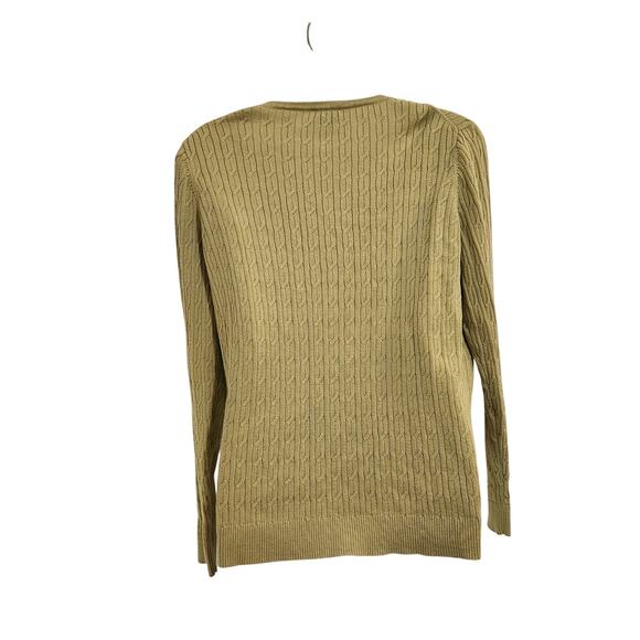 Talbots Long Sleeve V-Neck Cable Knit Sweater Pima Chartreuse Size XL - Picture 2 of 6